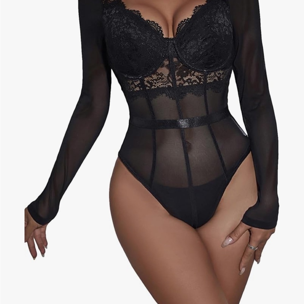 Black Sheer Lace Bodysuit